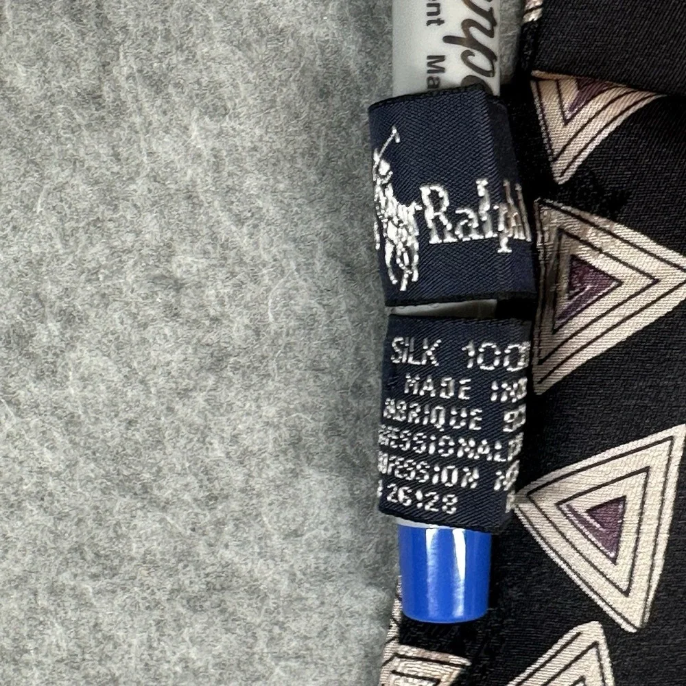 Vintage Polo Ralph Lauren Silk Tube Scarf Italy Navy‎ Geometric Print Y2K